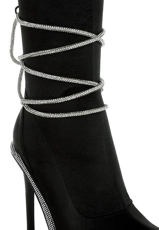 Dacia Rhinestones Strap Satin Calf Boots - 1985 the VAULT Boutique