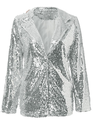 Sequin Lapel Collar Long Sleeve Blazer - 1985 the VAULT Boutique