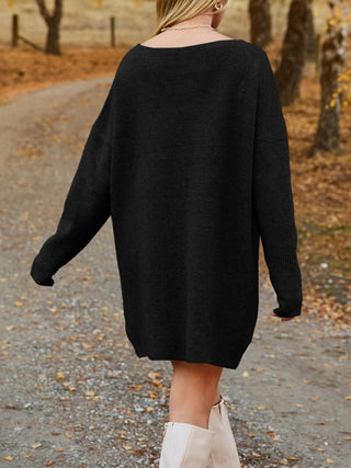 V-Neck Dropped Shoulder Sweater Dress - 1985 the VAULT Boutique