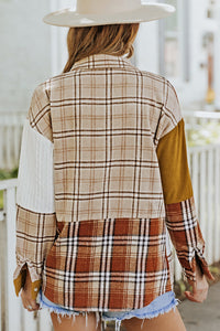 Double Take Plaid Color Block Dropped Shoulder Shacket - 1985 THE VAULT