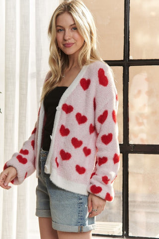 ADORA Fuzzy Heart Button Down Cardigan - 1985 the VAULT Boutique