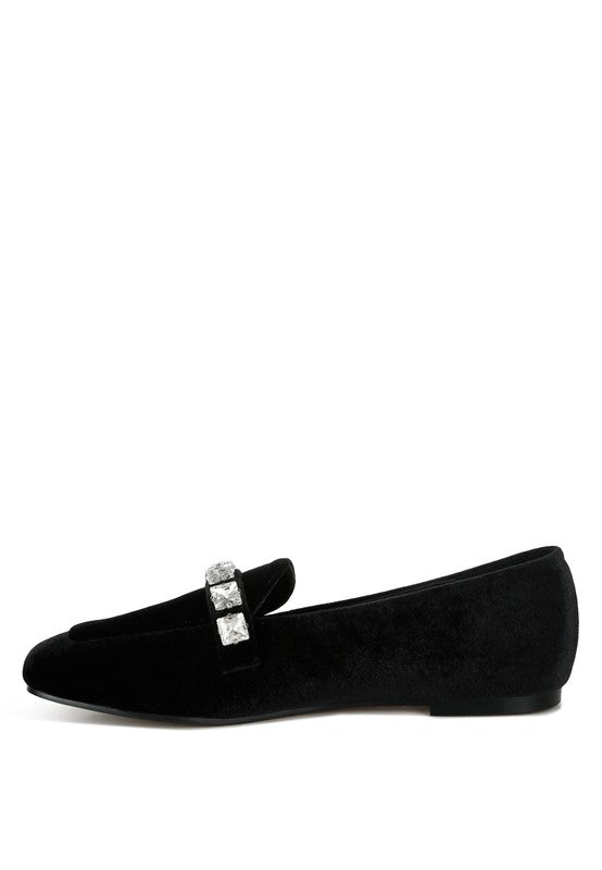 Kyari Velvet Diamante Strap Loafers - 1985 the VAULT Boutique