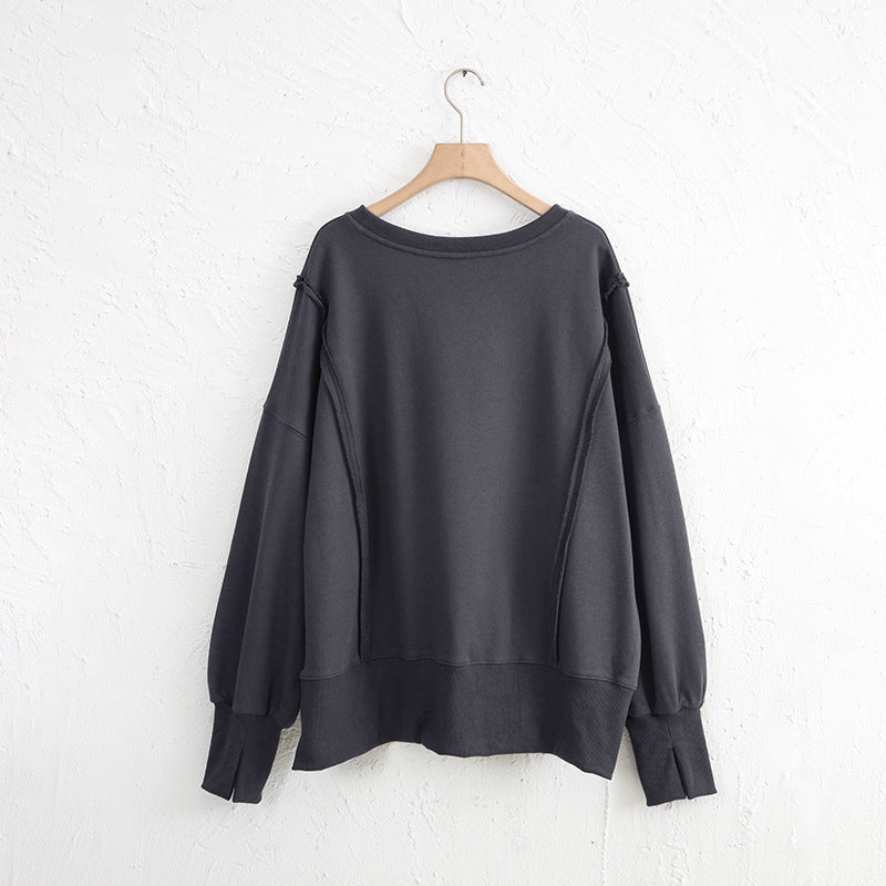 Exposed Seam High-Low Long Sleeve Sweatshirt - 1985 the VAULT Boutique