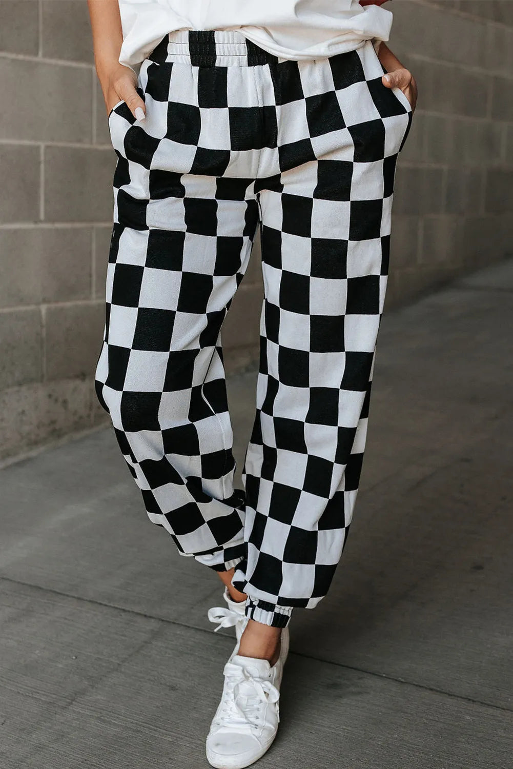 Checkered Elastic Waist Joggers - 1985 the VAULT Boutique