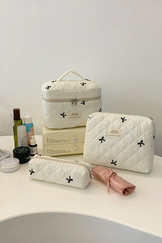 3 Piece Bow Quilted Cloth Storage Bag Set - 1985 the VAULT Boutique