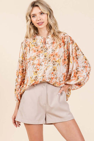 Mittoshop Flower Print Batwing Sleeve Button Down Blouse - 1985 the VAULT Boutique