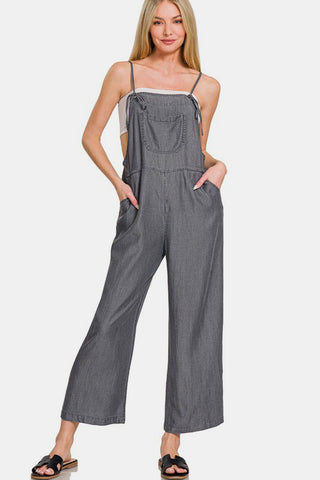 Zenana Washed Adjustable Strap Wide Leg Denim Overalls - 1985 the VAULT Boutique