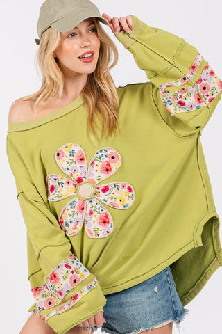 SAGE + FIG Daisy Patch Applique Long Sleeve Sweatshirt - 1985 the VAULT Boutique