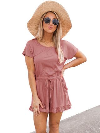 Ruffled Boat Neck Short Sleeve Romper - 1985 the VAULT Boutique