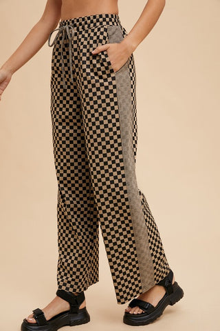 Annie Wear Drawstring Checkered Wide Leg Pants - 1985 the VAULT Boutique