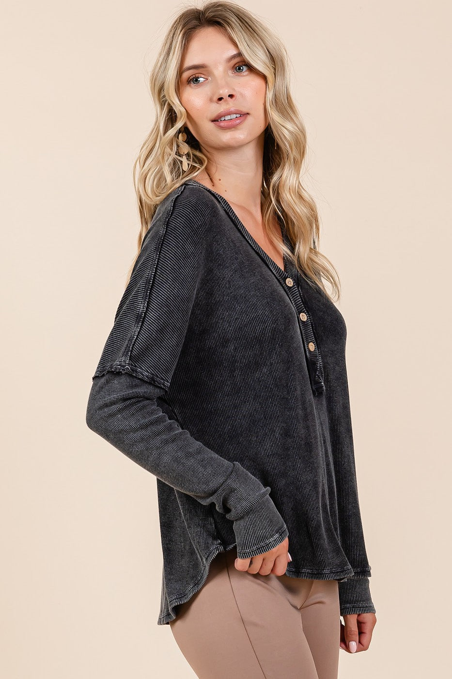 Mittoshop Washed V-Neck Long Sleeve Blouse - 1985 the VAULT Boutique