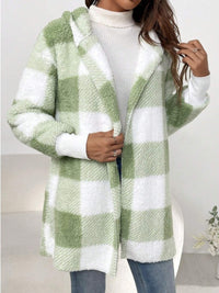 Plaid Long Sleeve Hooded Coat - 1985 the VAULT Boutique