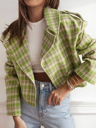 Lapel Collar Plaid Cropped Jacket - 1985 the VAULT Boutique