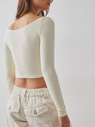 Basic Scoop Neck Long Sleeve Cropped T-Shirt - 1985 the VAULT Boutique