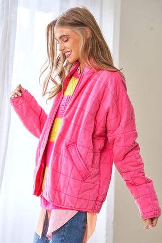 Washed Soft Comfy Quilting Zip Closure Jacket - 1985 the VAULT Boutique