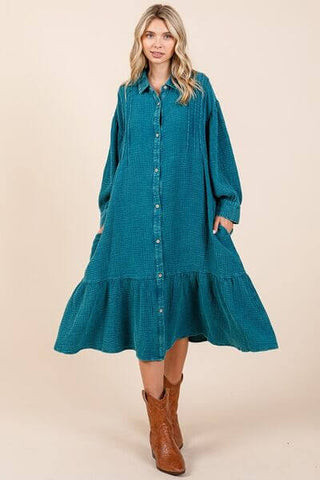 Mittoshop Mineral Wash Cotton Gauze Ruffle Midi Shirt Dress - 1985 the VAULT Boutique