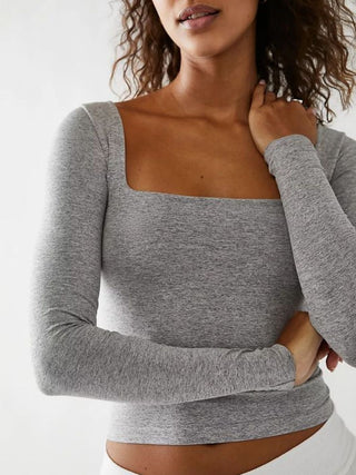 Basic Square Neck Long Sleeve T-Shirt - 1985 the VAULT Boutique