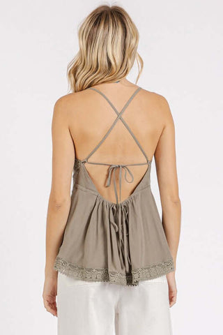 Mittoshop Crisscross Back Lace Detail V-Neck Cami - 1985 the VAULT Boutique