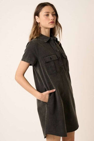 Mittoshop Button Detail Collared Neck Short Sleeve Shirt Dress - 1985 the VAULT Boutique