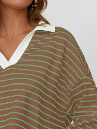 Mandy Striped Johnny Collar Long Sleeve Sweatshirt - 1985 the VAULT Boutique