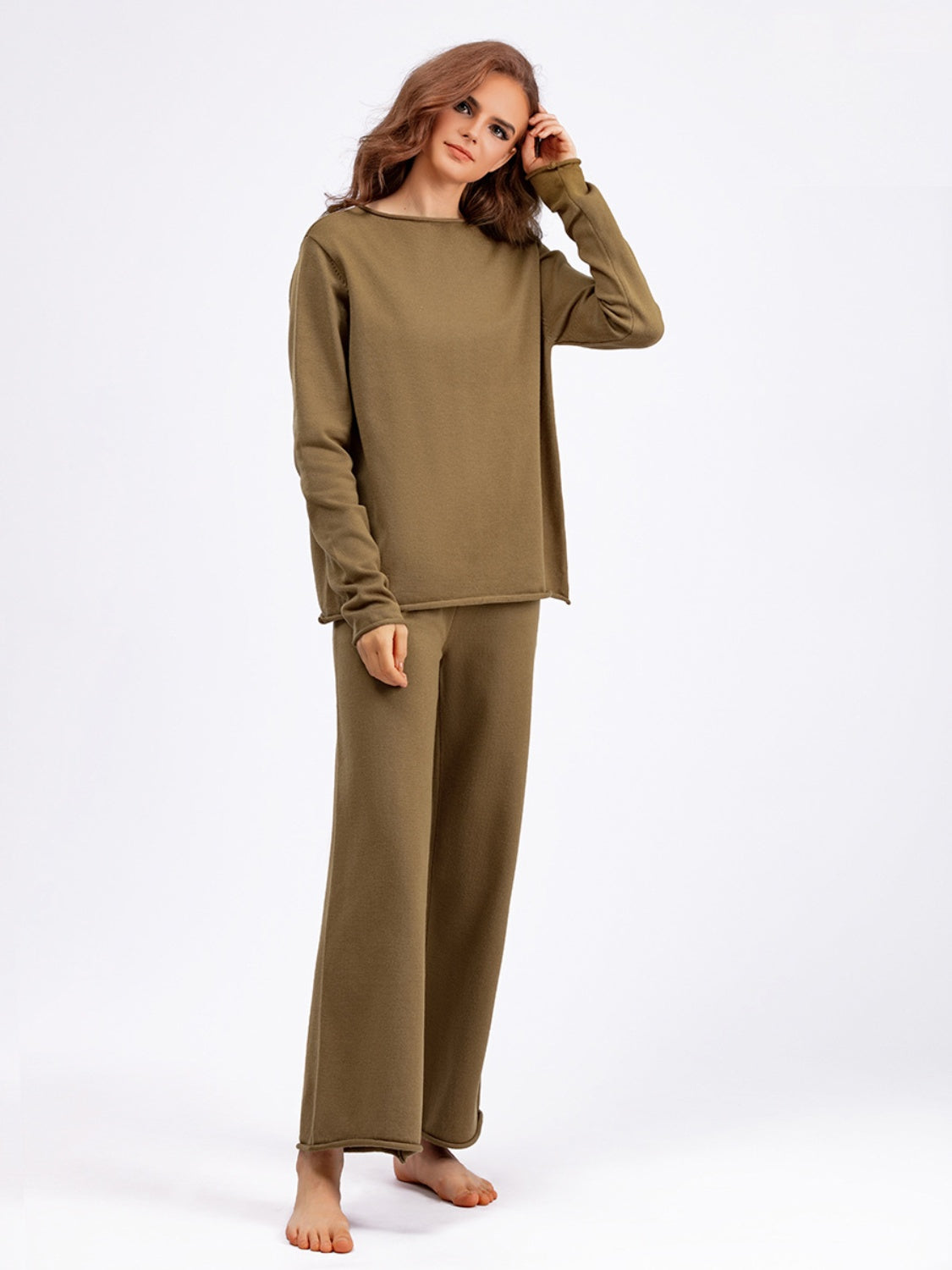 Basic Bae Rolled Round Neck Top and Pants Sweater Set - 1985 the VAULT Boutique