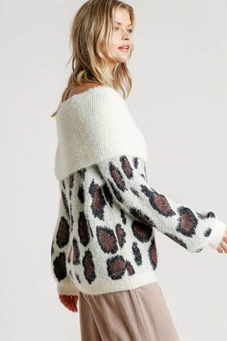 Umgee Full Size Leopard Off-Shoulder Long Sleeve Sweater Plus Size - 1985 the VAULT Boutique