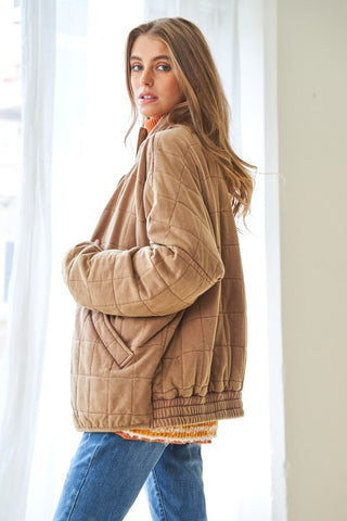 Washed Soft Comfy Quilting Zip Closure Jacket - 1985 the VAULT Boutique