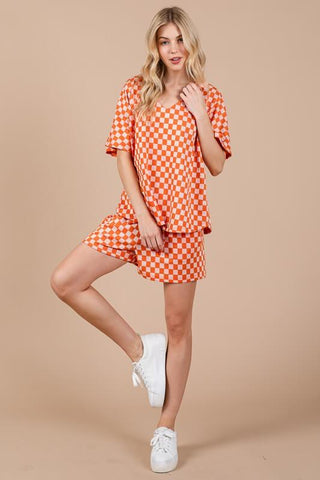 Ces Femme Checkered Round Neck Top and Shorts Set - 1985 the VAULT Boutique