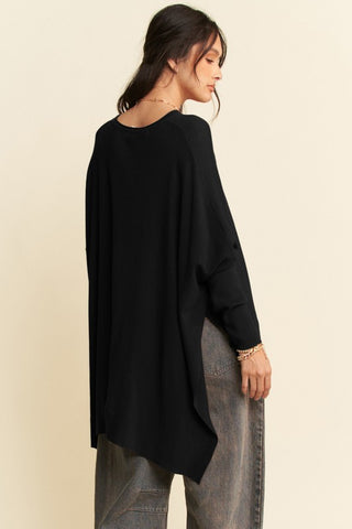 Davi & Dani High-Low Side Slit Batwing Sleeve Top - 1985 the VAULT Boutique