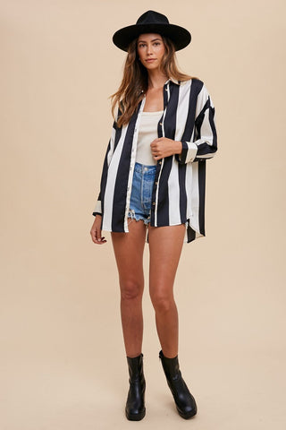 Annie Wear Striped Dropped Shoulder Button Up Shirt - 1985 the VAULT Boutique