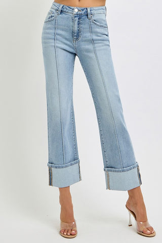 RISEN Plus Size Ankle Straight Leg Cuffed Jeans - 1985 the VAULT Boutique