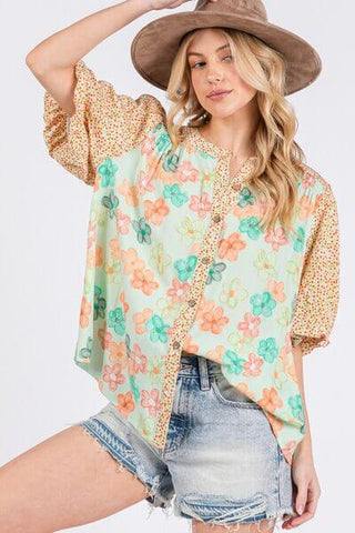 SAGE+FIG Button Down Bubble Sleeves Shirt - 1985 the VAULT Boutique