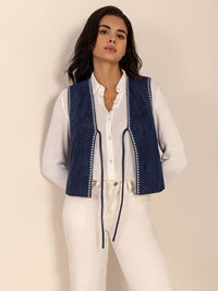 Tied Contrast Trim Vest - 1985 the VAULT Boutique