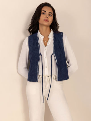 Tied Contrast Trim Vest - 1985 the VAULT Boutique