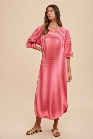 Annie Wear Striped Round Neck Terry Midi Dress - 1985 the VAULT Boutique