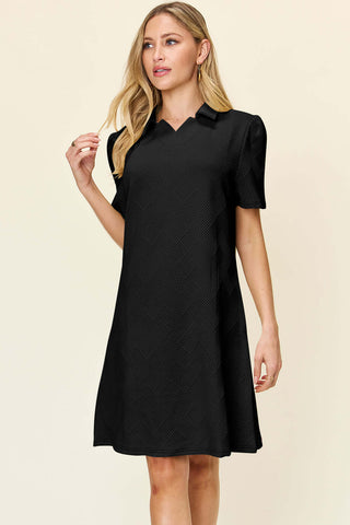 Double Take Full Size Texture Collared Neck Short Sleeve Dress - 1985 the VAULT Boutique