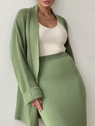 Pocketed Long Sleeve Cardigan and Skirt Sweater Set - 1985 the VAULT Boutique