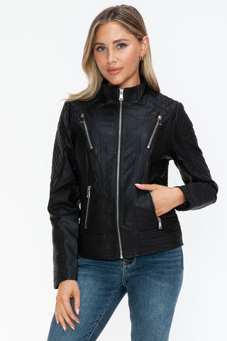 Snobbish Faux Leather Zip Up Mock Neck Jacket - 1985 the VAULT Boutique