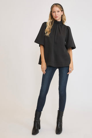 Umgee Bow Tie Back Mock Neck Half Sleeve Blouse - 1985 the VAULT Boutique