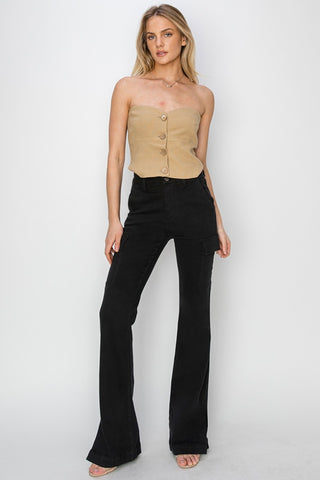 RISEN Full Size High Rise Side Slit Cargo Bootcut Jeans - 1985 the VAULT Boutique