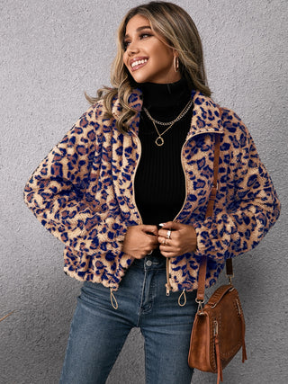 Ivy Lane Drawstring Leopard Zip Up Jacket - 1985 the VAULT Boutique