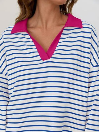 Mandy Striped Johnny Collar Long Sleeve Sweatshirt - 1985 the VAULT Boutique