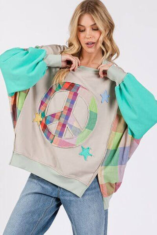 SAGE + FIG Contrast Peace Patch Dropped Shoulder Sweatshirt - 1985 the VAULT Boutique