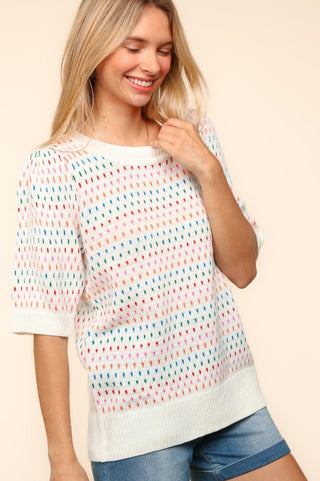 Haptics Round Neck Half Sleeve Multi Color Knit Top - 1985 the VAULT Boutique