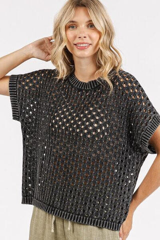 Mittoshop Mineral Wash Openwork Short Sleeve Knit Cover Up - 1985 the VAULT Boutique