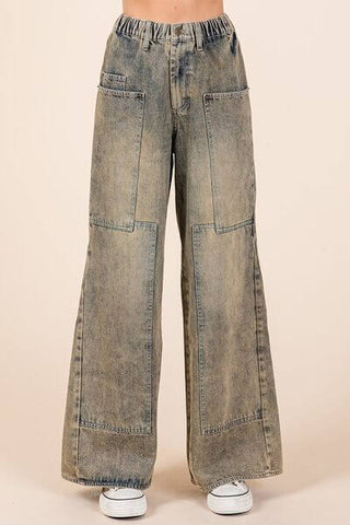 Mittoshop Washed Wide Leg Jeans with Pockets - 1985 the VAULT Boutique