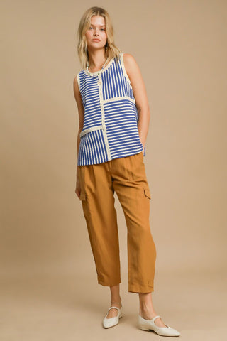 Umgee Round Neck Texture Striped Tank - 1985 the VAULT Boutique