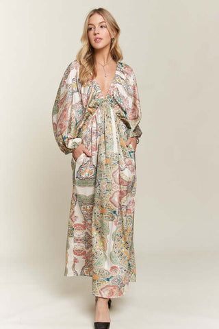 ADORA Printed V-Neck Batwing Sleeve Dress - 1985 the VAULT Boutique