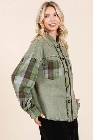 Mittoshop Button Down Contrast Plaid Patchwork Shacket - 1985 the VAULT Boutique