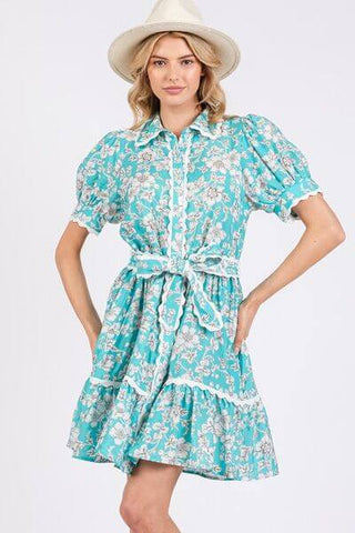 SAGE+FIG Vintage Floral Scalloped Mini Shirt Dress - 1985 the VAULT Boutique